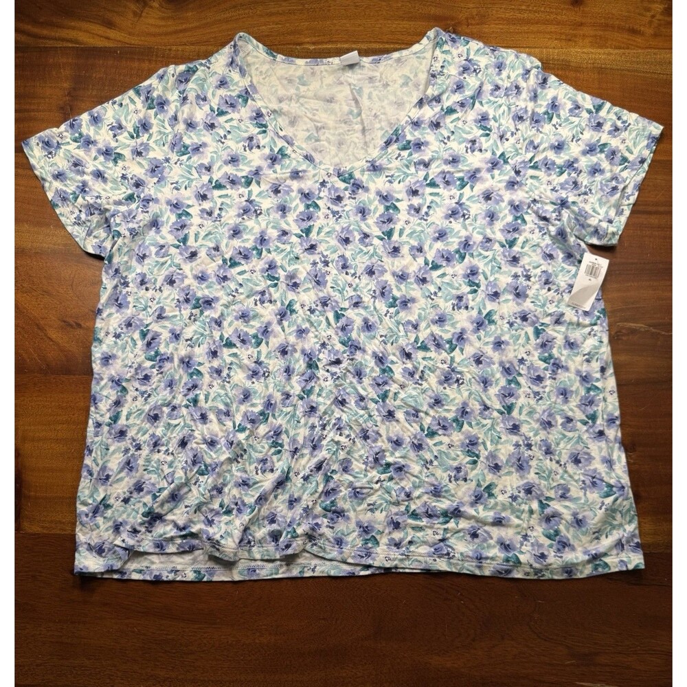Old Navy Luxe V-Neck T Shirt Womens XL Blue Floral Short Sleeve Top Tee - NWT
